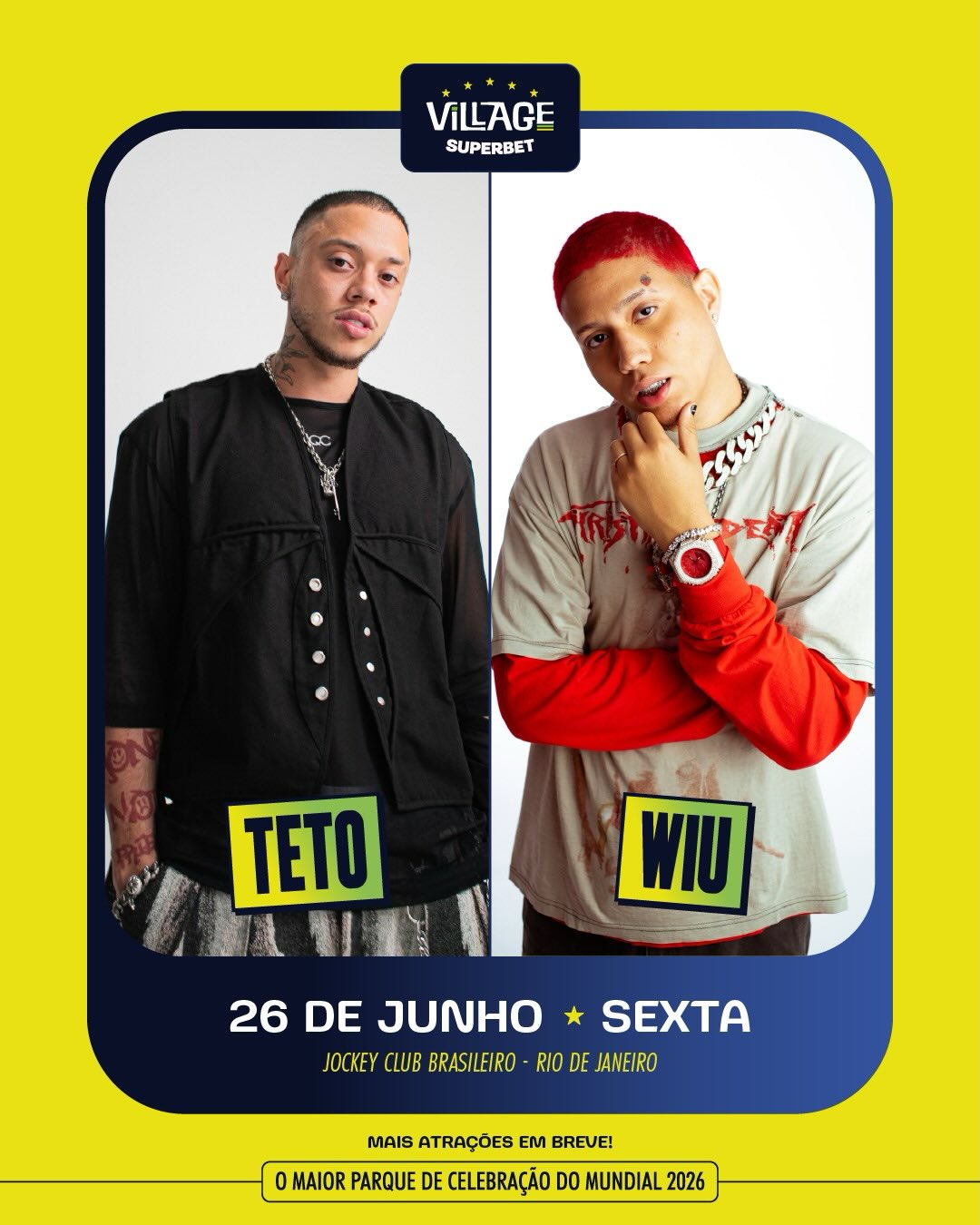 Teto + Wiu No Village Rio 2026 | Ingresso com desconto SHOWSNORIO
