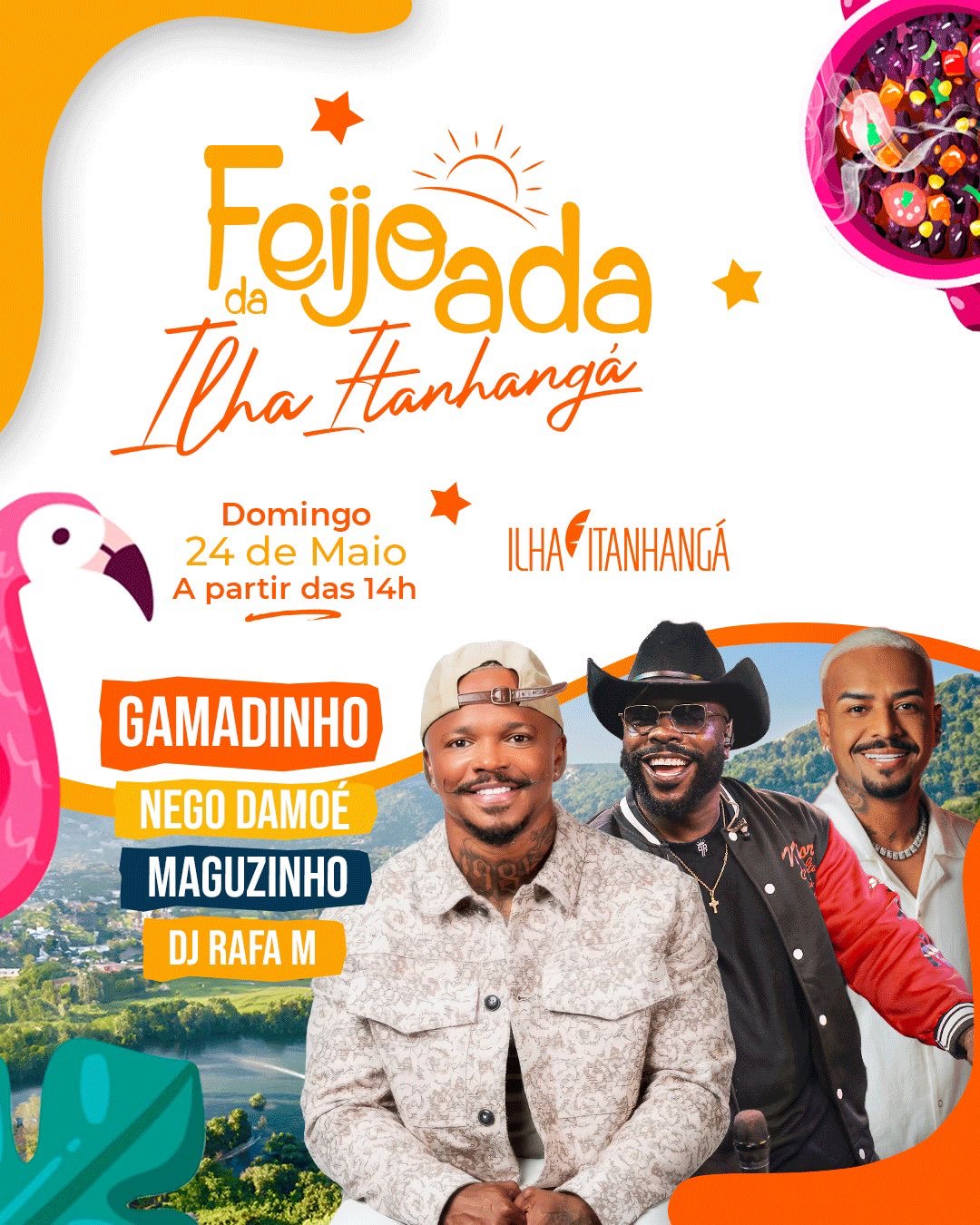 Feijoada da Ilha Itanhangá  com Gamadinho, Nego Damoé + Maguzinho | Ingresso com desconto SHOWSNORIO