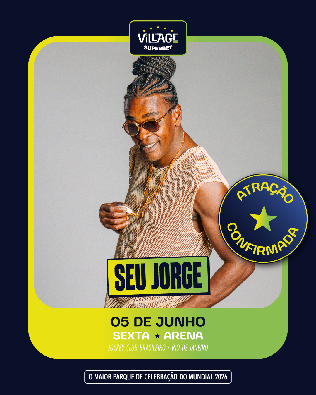 Seu Jorge e Pretinho da Serrinha No Village Rio Superbet | Ingresso com desconto SHOWSNORIO