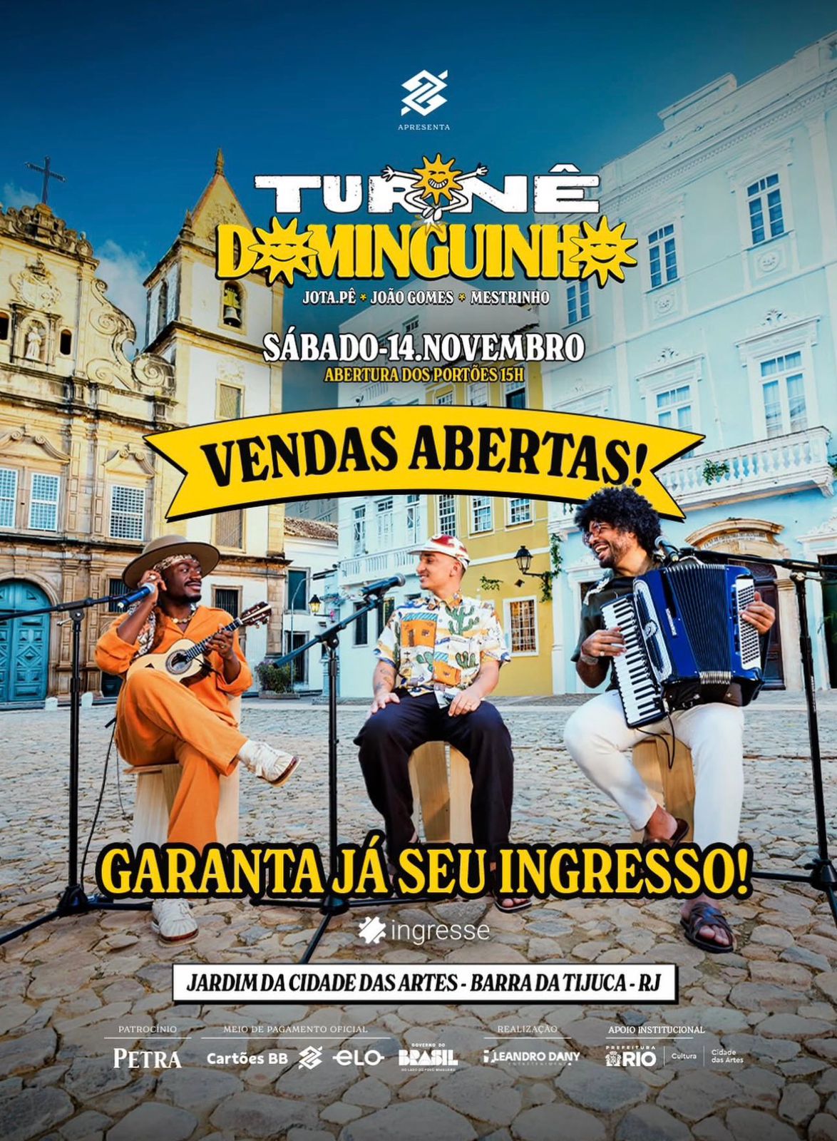Jotapê, João Gomes e Mestrinho Dominguinho Na Cidade das Artes 14/11 | Ingresso com desconto SHOWSNORIO